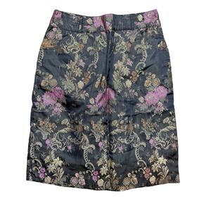 Free People Floral Brocade Mini Skirt Black Gold Pink Jacquard Size 3/4 Boho